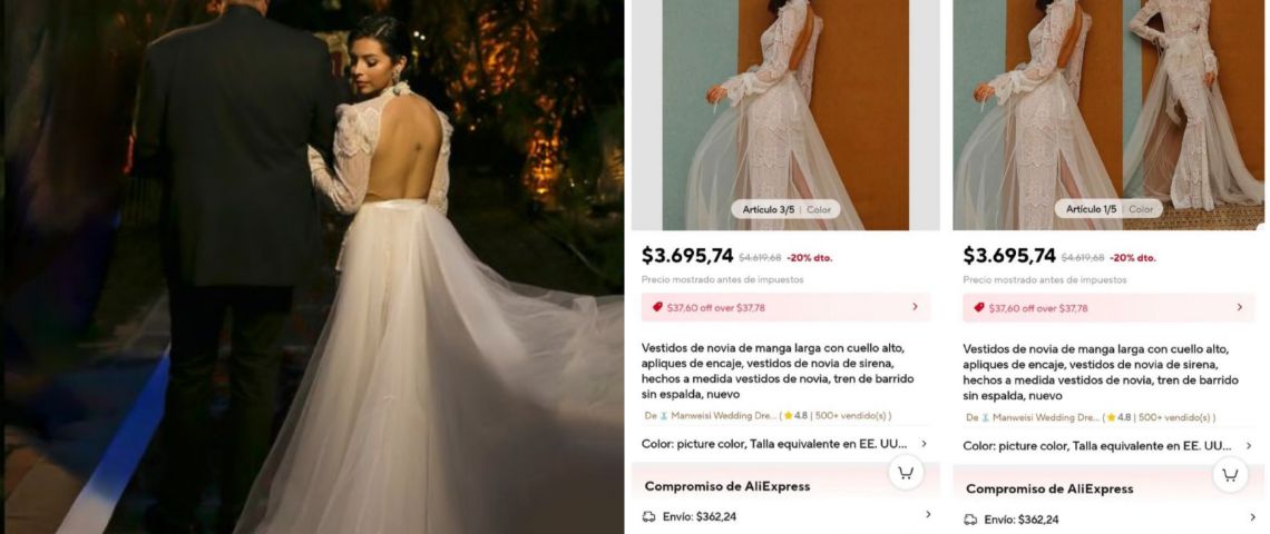 Internautas hallan vestido de novia de Ángela Aguilar en AliExpress, esto cuesta