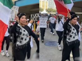 Muñeca Diamante lidera marcha de inmigrantes contra Trump en EU